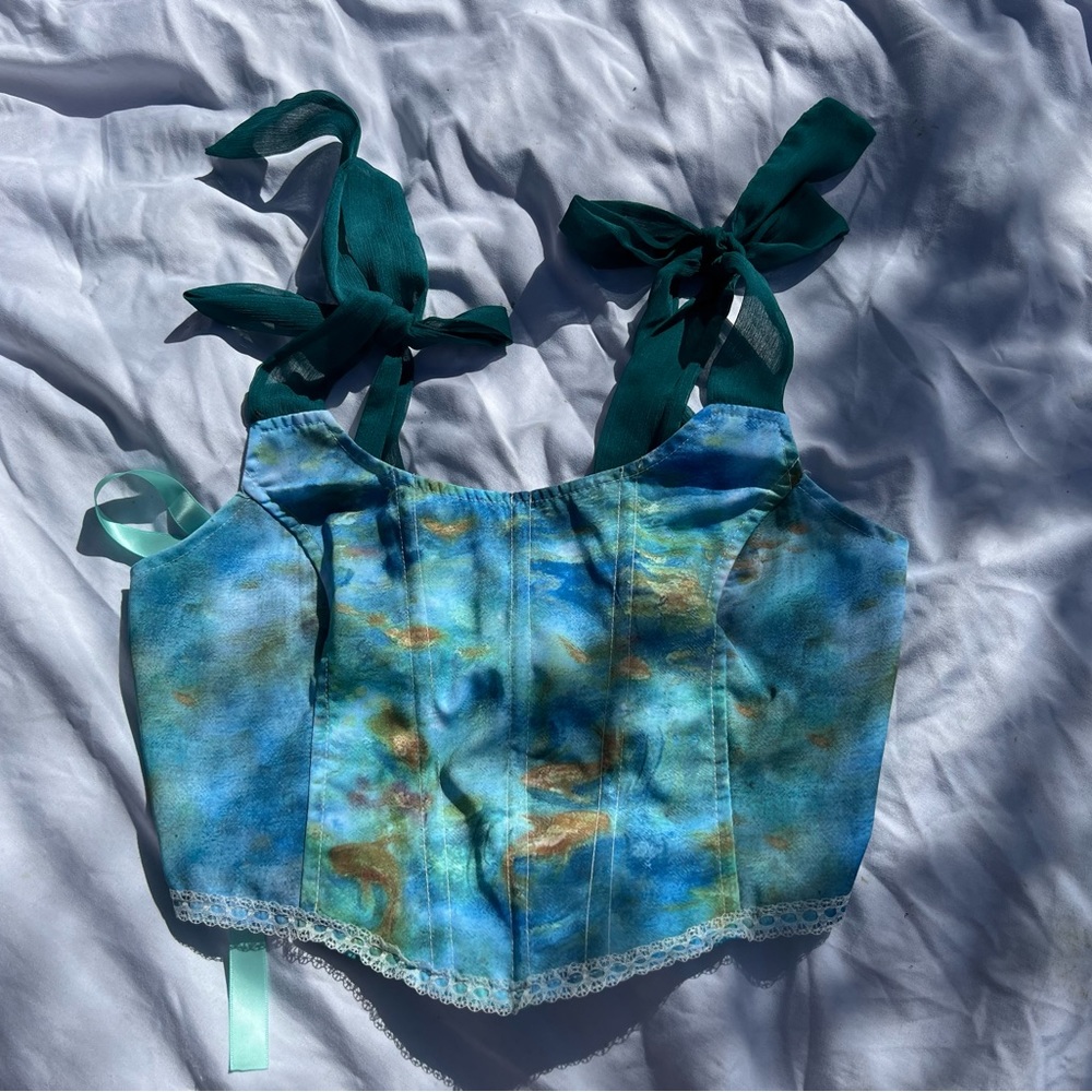 Hand-sewn blue cloud corset